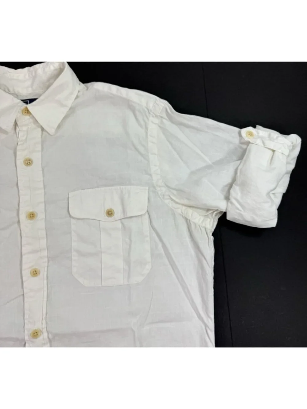 Vtg Polo Ralph Lauren Mens Shirt Size Medium Roll Tab Sleeve Linen Blend White